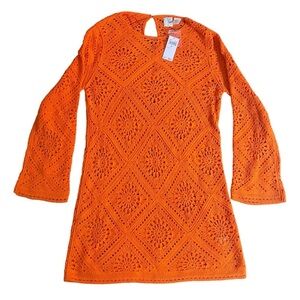 JOIE BRIGHT ORANGE CROCHET HALLOWEEN HOLIDAY CUTOUT DRESS COTTON SMALL NWT